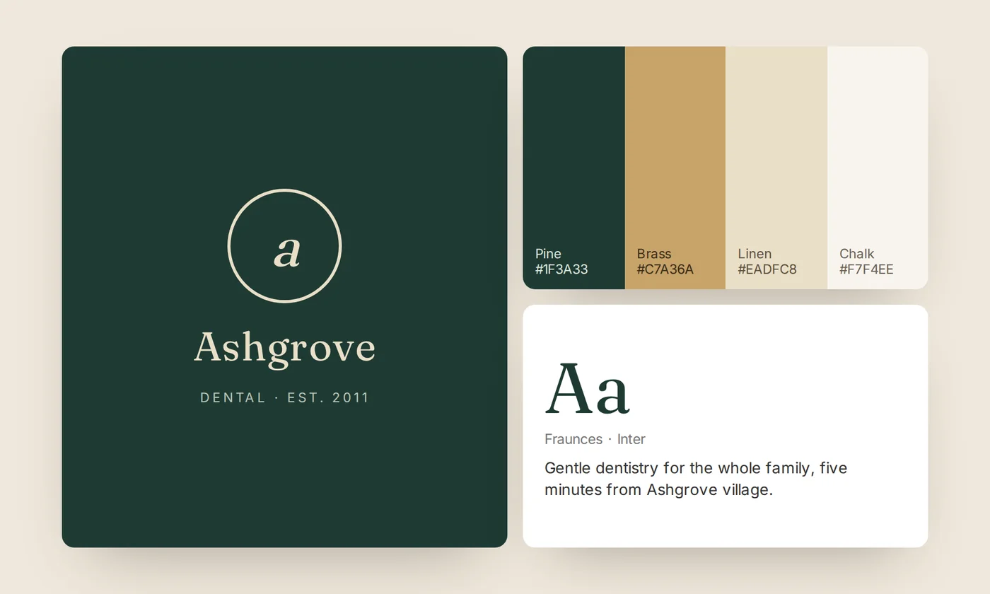 A brand board with logo, colours and type